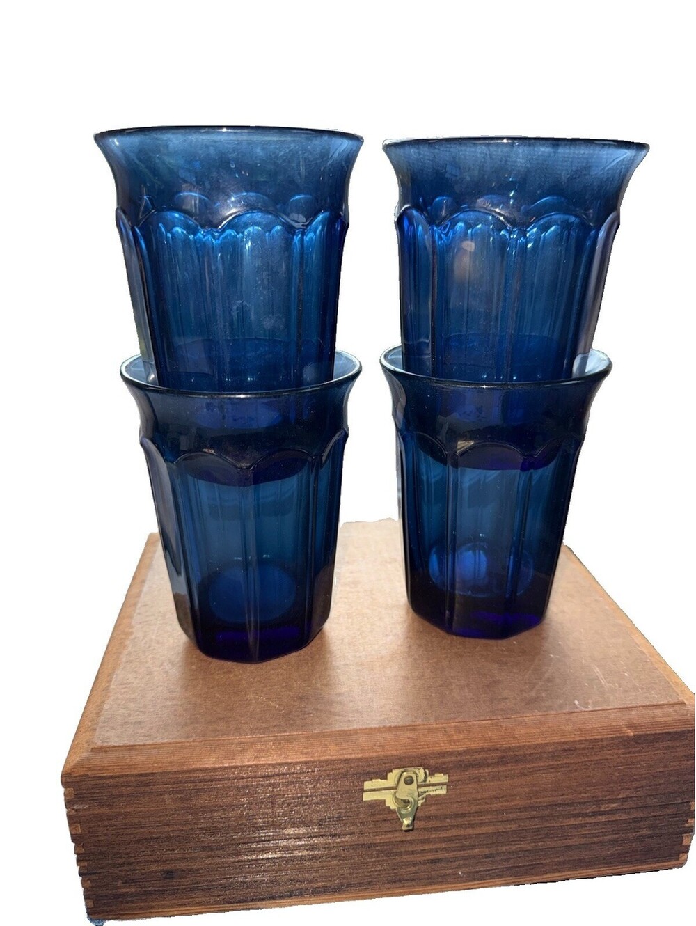 Set of 4 Vintage Noritake Cobalt Blue Glass Tumblers